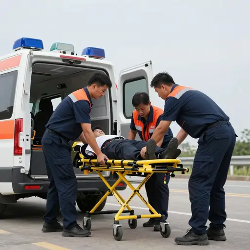 受伤的自行车手被紧急送往急诊室接受治疗。