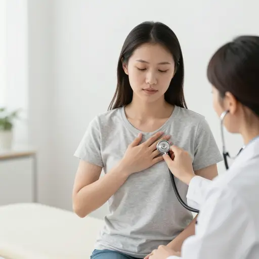 她因胸痛去看了医生。