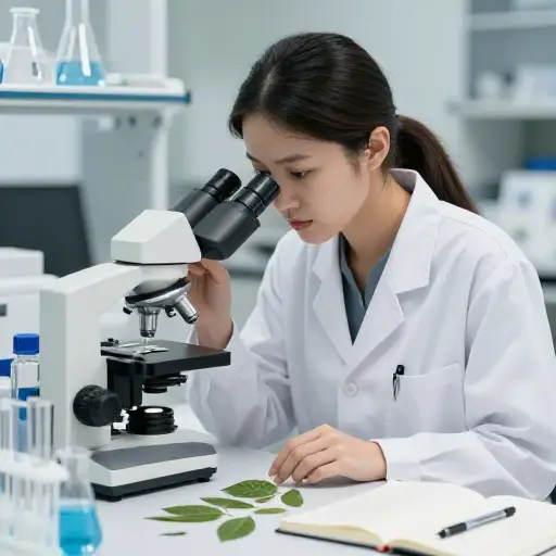 她正在研究植物叶片的生物化学特性。