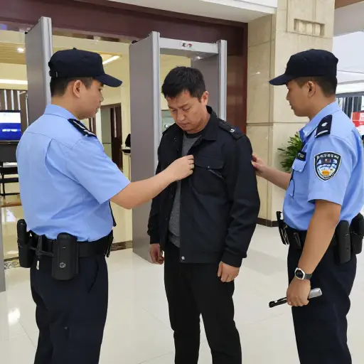 保安迅速搜查了那名可疑人员，看是否携带武器。