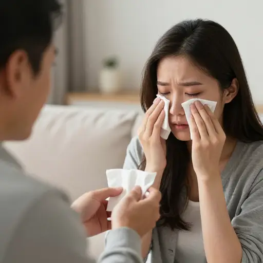 我父亲给了她一张纸巾，她擦去了眼泪。