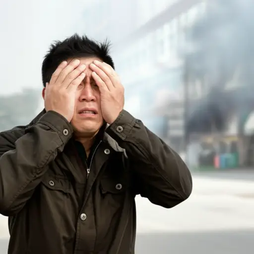 那个突如其来的响声让他想起了战争的经历，引起了他的恐慌。