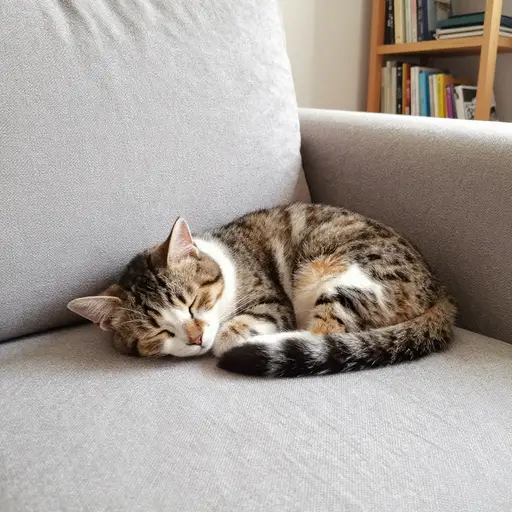 我们的猫喜欢在沙发上睡觉。