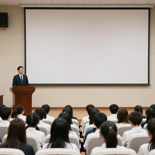 校长在礼堂里向所有学生讲话。
