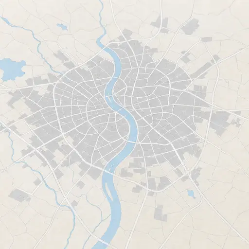 在这张地图上，城市区域以灰色显示。