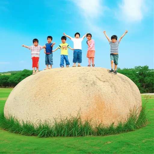 孩子们喜欢在那块巨大的圆石上玩耍。