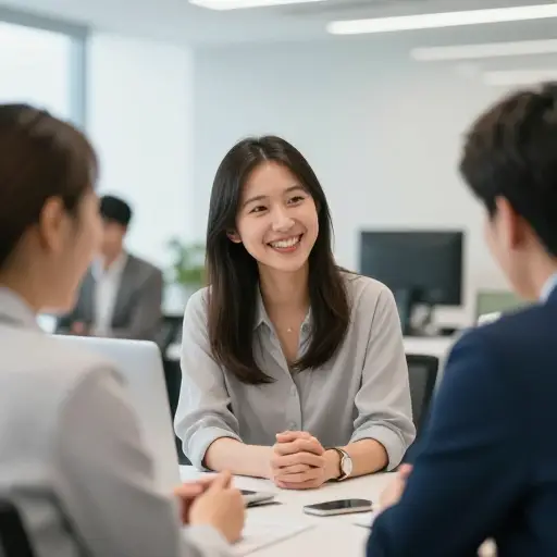 她很快融入了工作中的新同事。