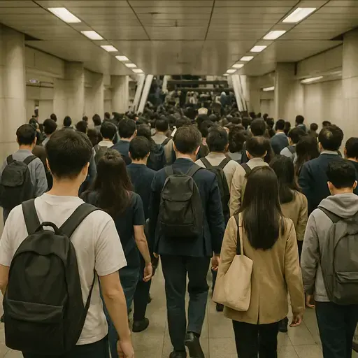 地铁站里的人群每天早上大多由通勤者组成。