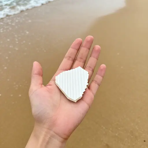我在沙滩上发现了一块贝壳的碎片。