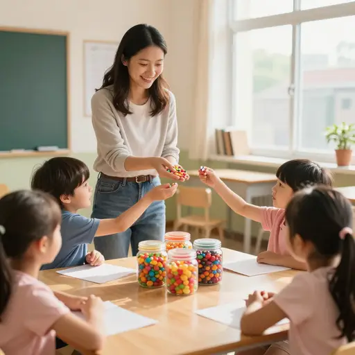老师一次给孩子们发一颗糖果。