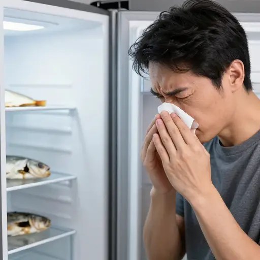 一打开冰箱，我就被腐烂鱼的恶臭熏到了。
