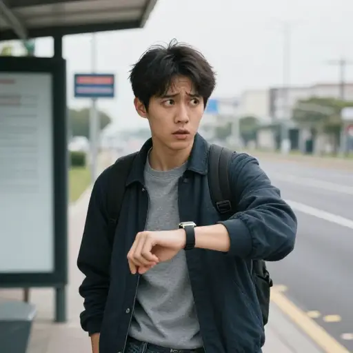 公交车晚点了，我担心会错过中转车。