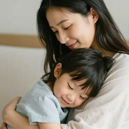 母亲温柔的表情让孩子安心。