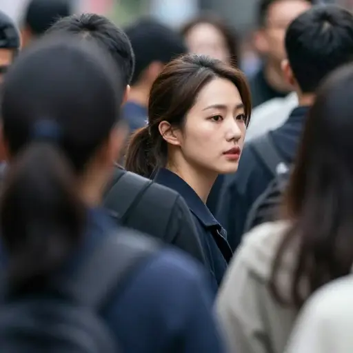 她小心地穿过人群。