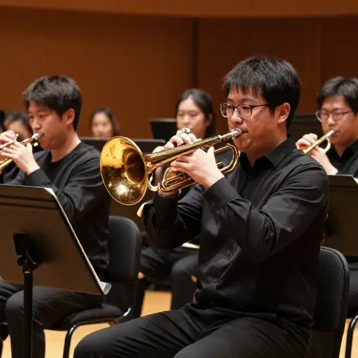 他在管弦乐队中演奏好几种铜管乐器。