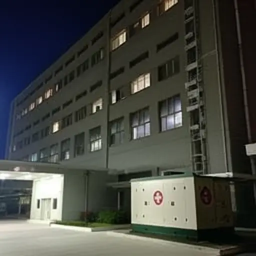 停电时，医院依靠备用发电机维持电力供应。