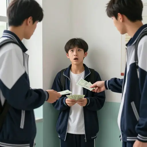 他被逼迫交出午餐钱。