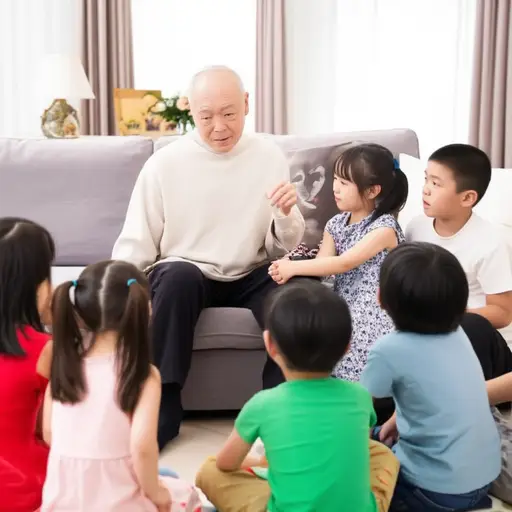 爷爷给我们讲了一个关于他年轻时冒险的故事。