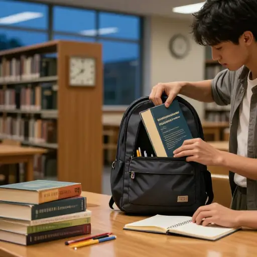 那个一直在图书馆为考试埋头苦读的学生最终合上书本回家了。