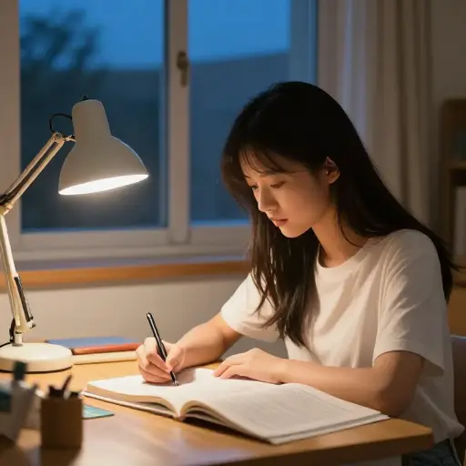 她是个勤奋的学生，每天都认真学习到很晚。