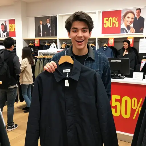我半价买了这件夹克——真是捡了个大便宜。