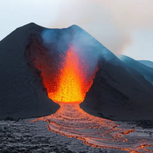 火山喷发时，炽热的岩浆像河流一样流淌。