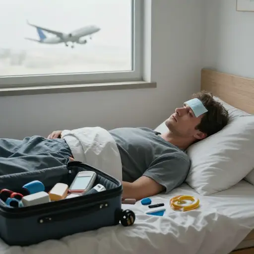 突然生病迫使他取消了旅行。