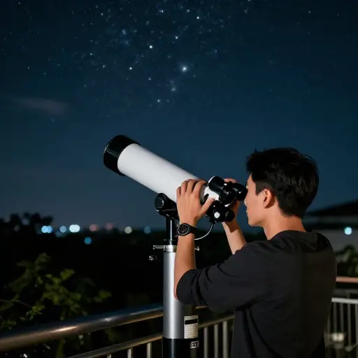 他整晚都在用他的新望远镜观测遥远的星系。