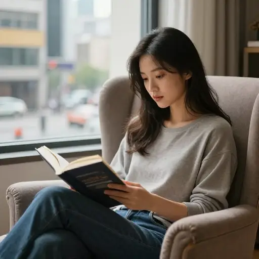 对她而言，书籍是逃离日常压力的精神庇护所。