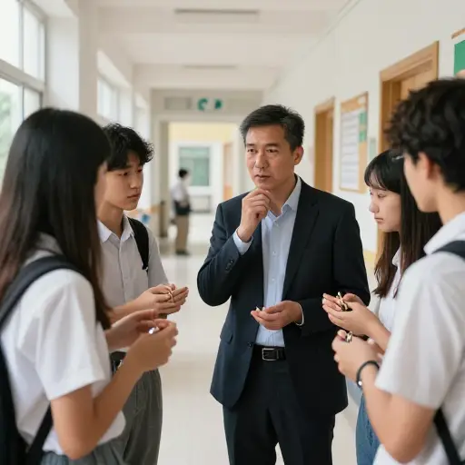 我们询问校长他对在学校佩戴珠宝的看法。