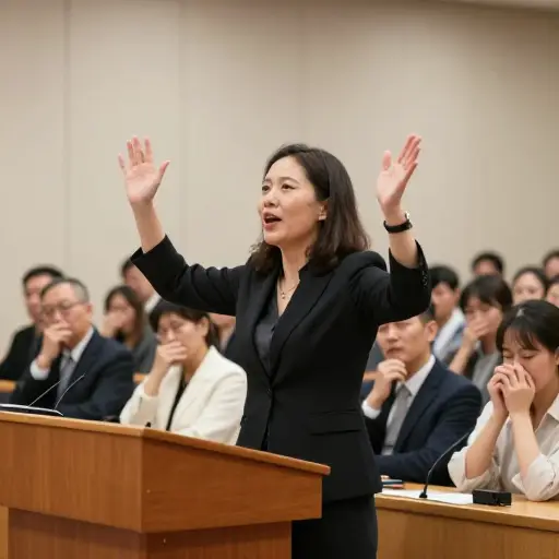 她的演讲充满有力的修辞，打动了听众。
