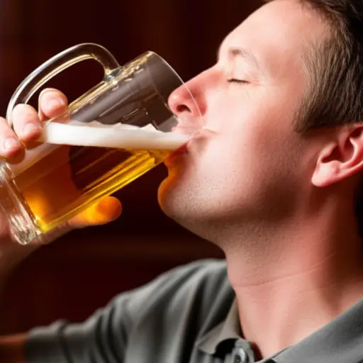 他几口就把啤酒喝完了。