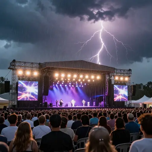 音乐会的现场直播因一场突如其来的暴风雨而中断。
