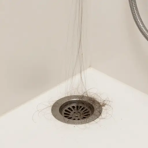淋浴间里的头发堵住了排水口。