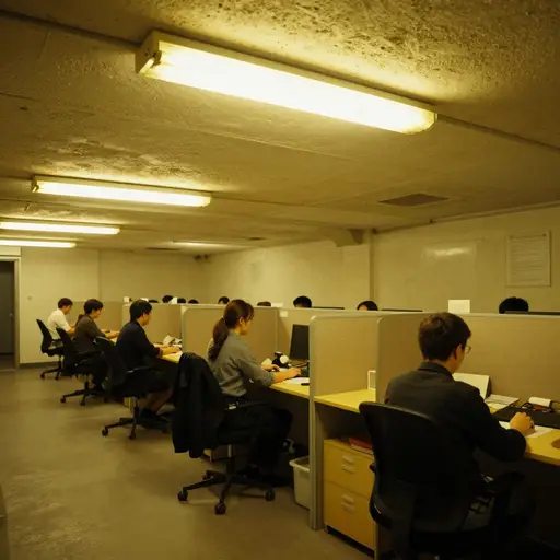 廉价日光灯发出的灰黄色光线让地下室办公室里的每个人看起来都像生病了一样。