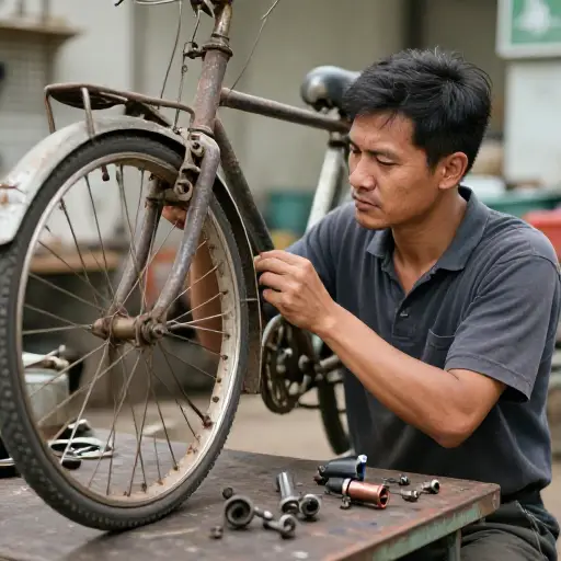修理这辆旧自行车很棘手，因为有些零件已经不再生产了。