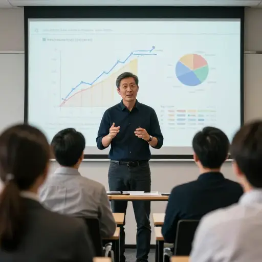 在演示过程中，这位经验丰富的演讲者知道何时跳过复杂的幻灯片，口头总结要点。