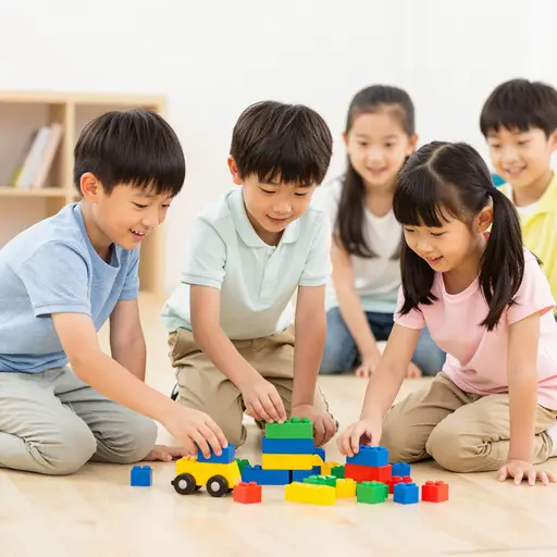 孩子们正在开心地分享他们的玩具。