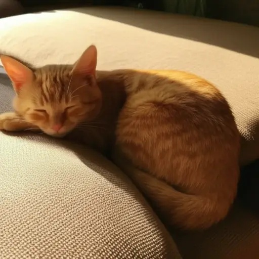 这只小猫咪正在沙发上打盹。