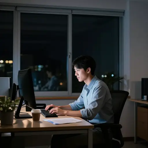 为了在截止日期前完成报告，我不得不熬夜工作。