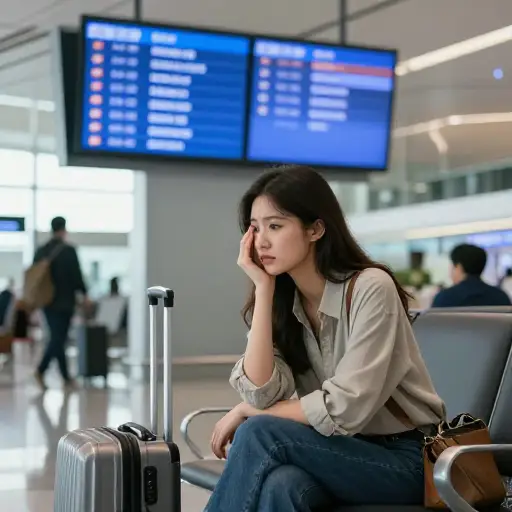 她因为错过了航班而心情非常糟糕。