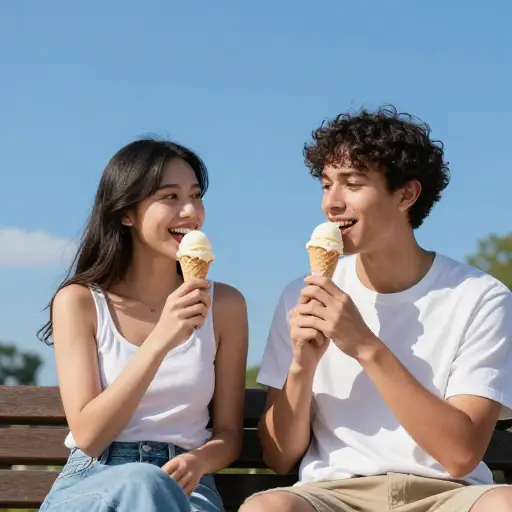 那里的天气特别晴朗，所以我们决定吃个冰淇淋并休息一会儿。