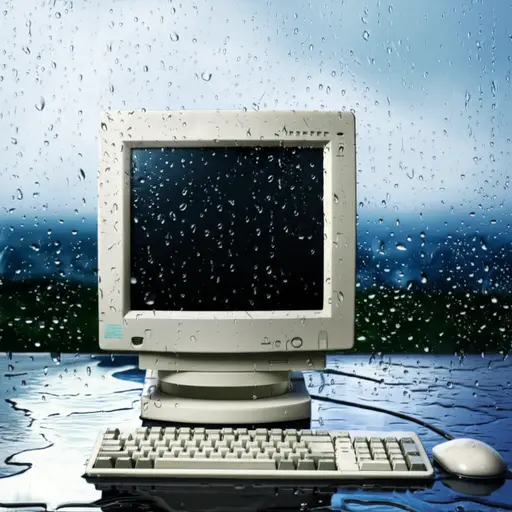 这台旧电脑在暴雨中被浸泡后竟然奇迹般地还能正常工作。