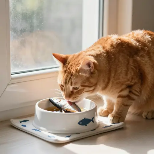 我的猫每天早上吃鱼。