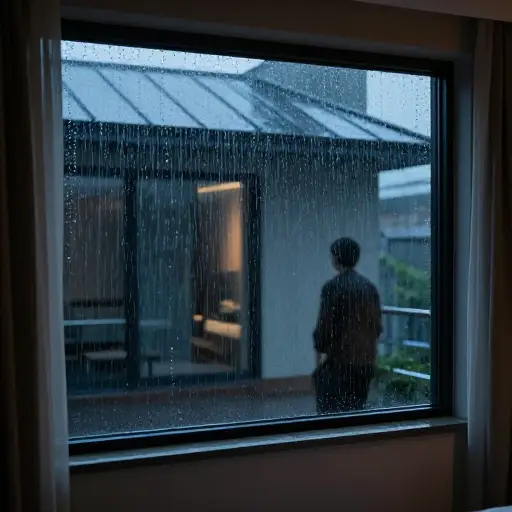 他能听到的只有暴雨敲打窗户和酒店屋顶的声音。
