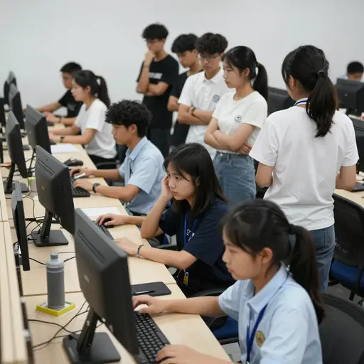 电脑数量不足，无法满足学生的需求。
