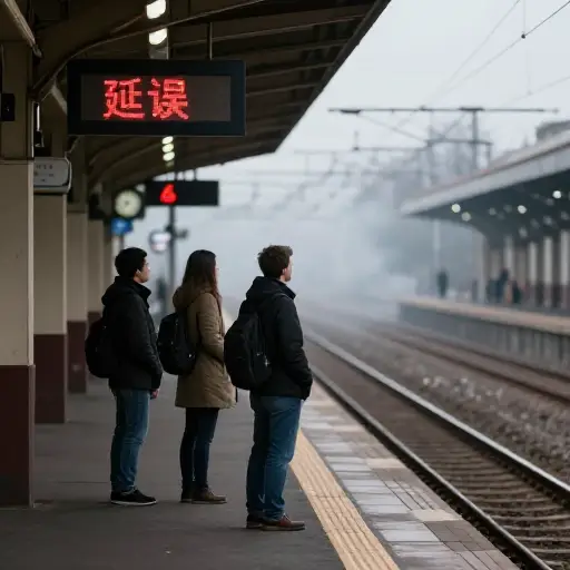 我们本来应该六点到，但火车晚点了。