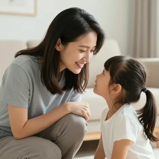 当她对孩子说话时，声音里有一种明显的柔和。