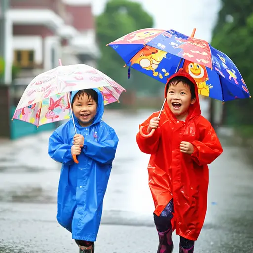 孩子们在雨中飞快地跑回家。