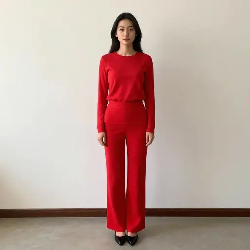 她全身穿着红色。